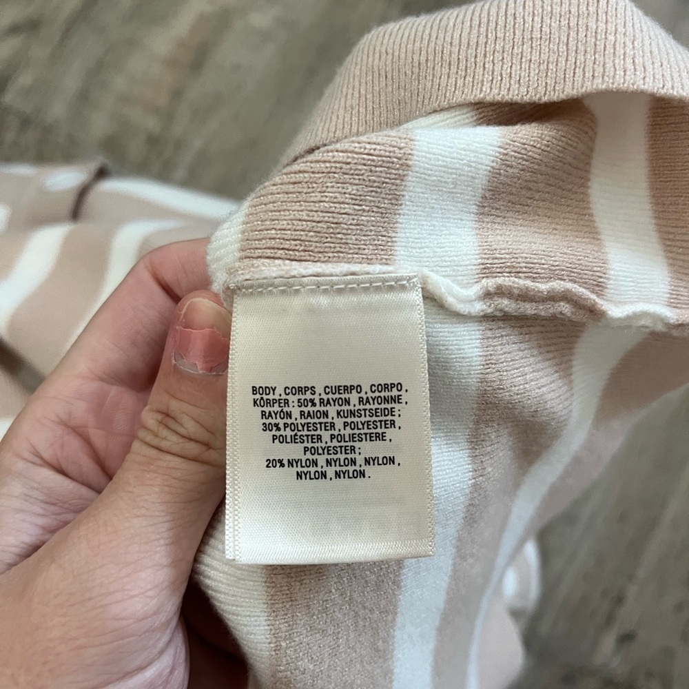 Anthropologie Beige and White Striped Short-Sleeve Polo Sweater - Picture 5 of 5